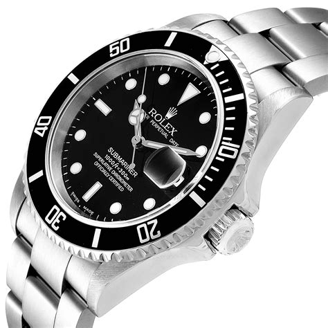 rolex submariner black dial stainless steel automatic men& 39|Rolex Submariner black bezel.